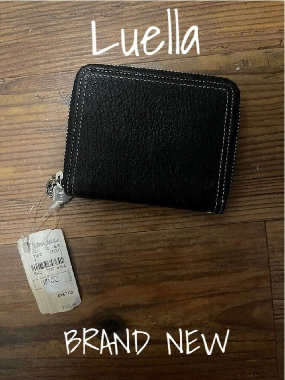 Luella England Black Leather Logo Wallet New with Tags Neiman Marcus